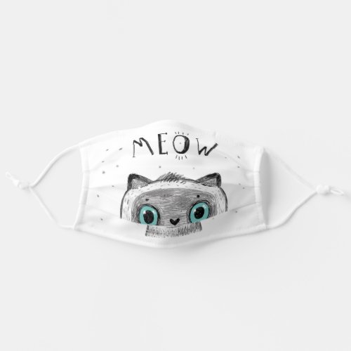 Gray White Cute Cat MEOW Face Mask