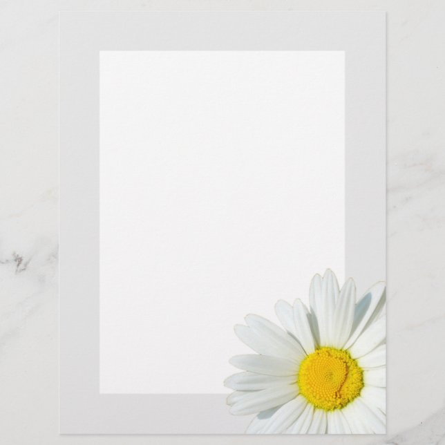 Gray & White Daisy Personalized Stationary Paper (Front)