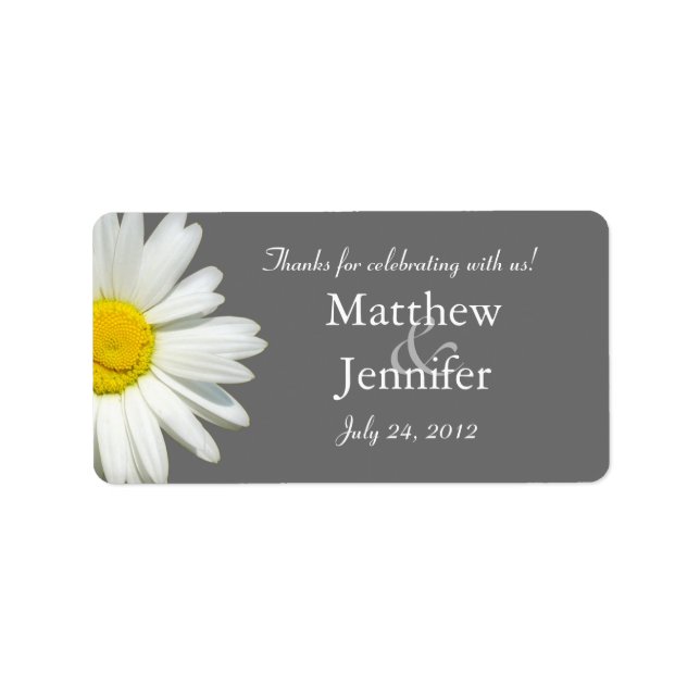 Gray & White Daisy Wedding Favor Labels / Stickers (Front)