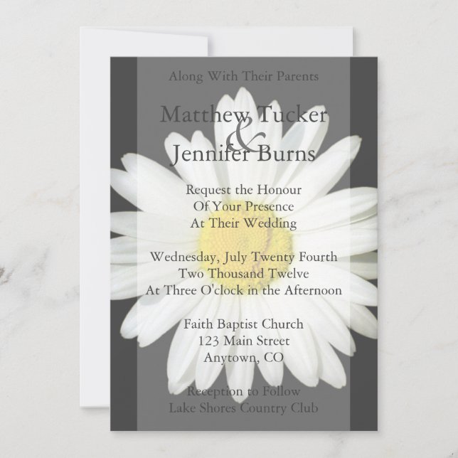 Gray & White Daisy Wedding Invitation Announcement (Front)
