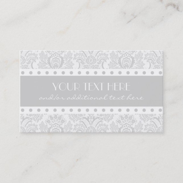 Gray & White Damask Business Card (Front)
