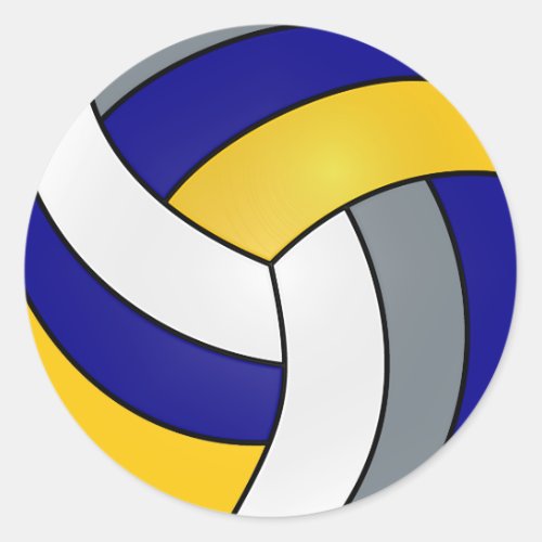 Gray White Dark Blue and Yellow Volleyball Classic Round Sticker