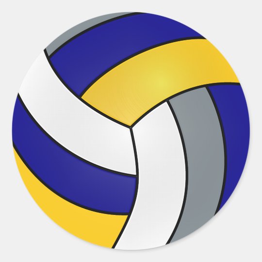 Gray, White, Dark Blue and Yellow Volleyball Classic Round Sticker ...