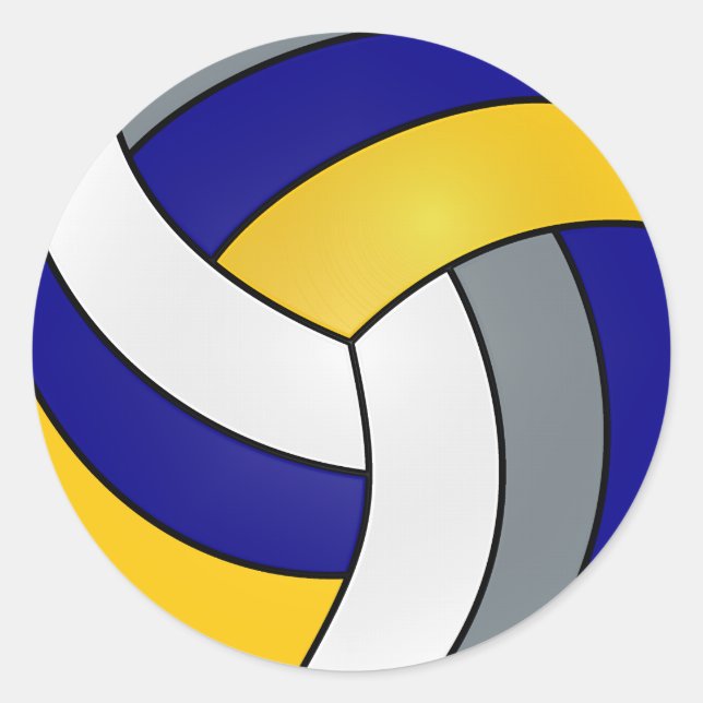 Gray, White, Dark Blue and Yellow Volleyball Classic Round Sticker (Front)