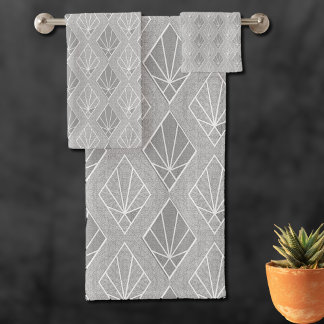 Gray & White Diamonds Art Deco Pattern  Bath Towel Set