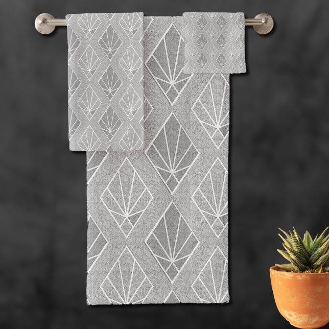 Gray & White Diamonds Art Deco Pattern  Bath Towel Set (Creator Uploaded)