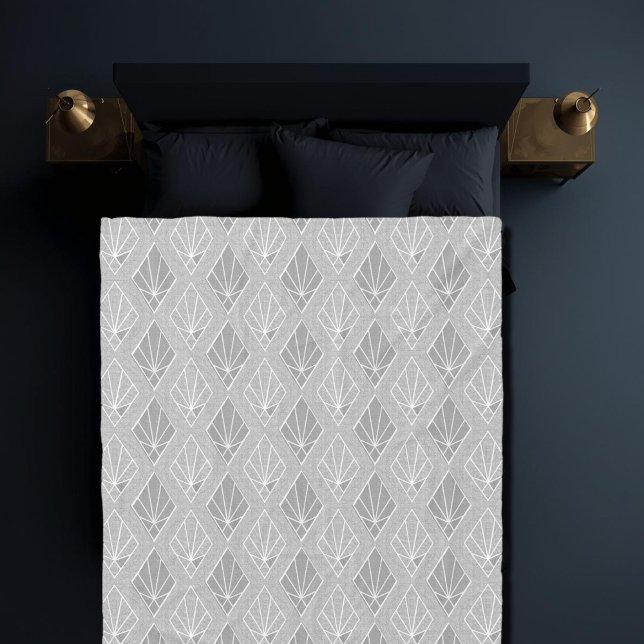 Gray & White Diamonds Art Deco Pattern  Fleece Blanket (Creator Uploaded)