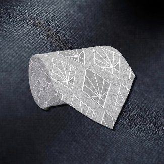 Gray & White Diamonds Art Deco Pattern Neck Tie