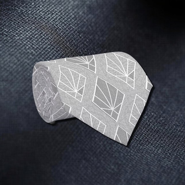Gray & White Diamonds Art Deco Pattern Neck Tie (Creator Uploaded)