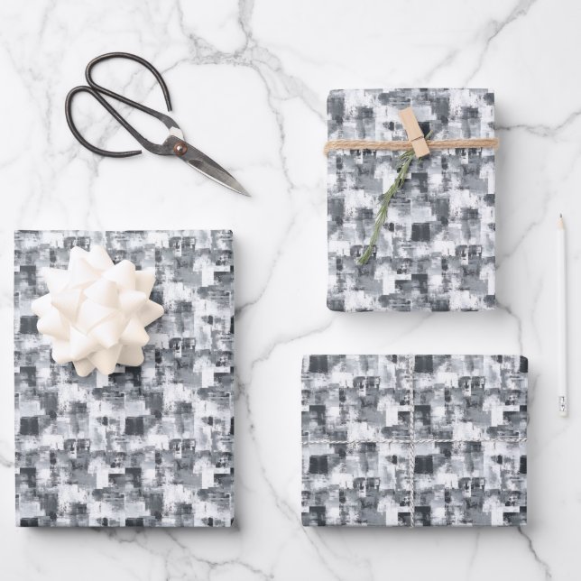 Gray & White Distressed Paint Wrapping Paper Sheets (Front)