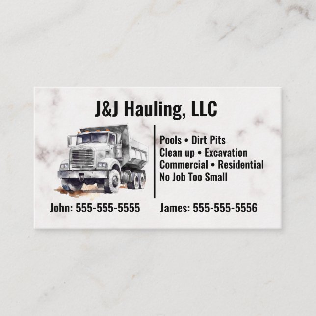 Gray White Dump Truck Business Card (Front)