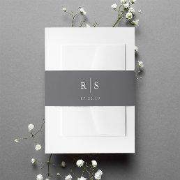 Gray &amp; White Editable Color Monogram Wedding Invitation Belly Band