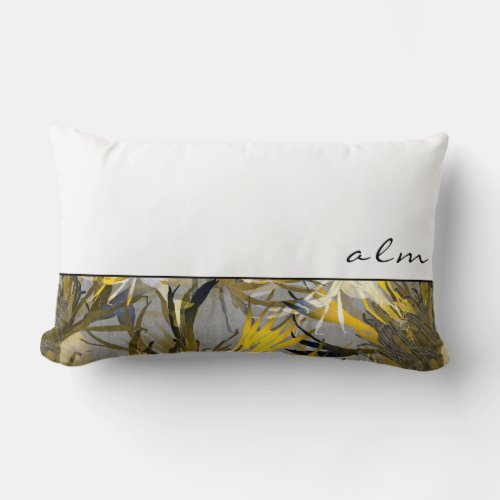 Gray  White Elegant Abstract Floral  Monogram Lumbar Pillow
