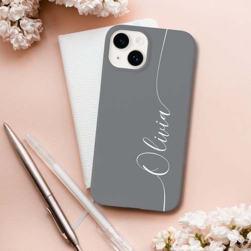 Gray White Elegant Calligraphy Script Name Case_Mate iPhone 14 Case