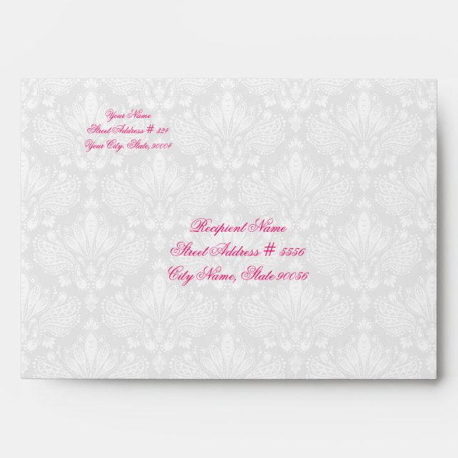 Gray & White Elegant Damasks & Flower Design Envelope (Front)