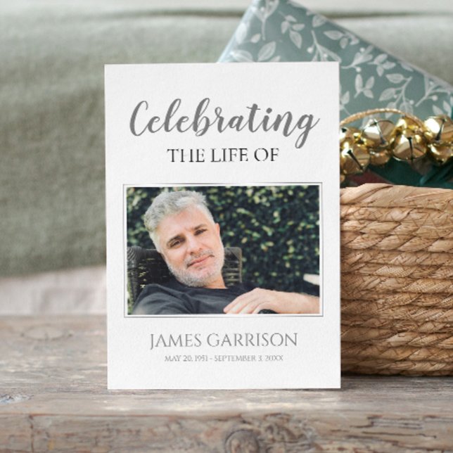 Gray White Elegant Funeral Prayer Card with Photo (Creator Uploaded)