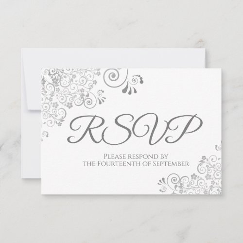 Gray  White Elegant Silver Lace Wedding RSVP Card