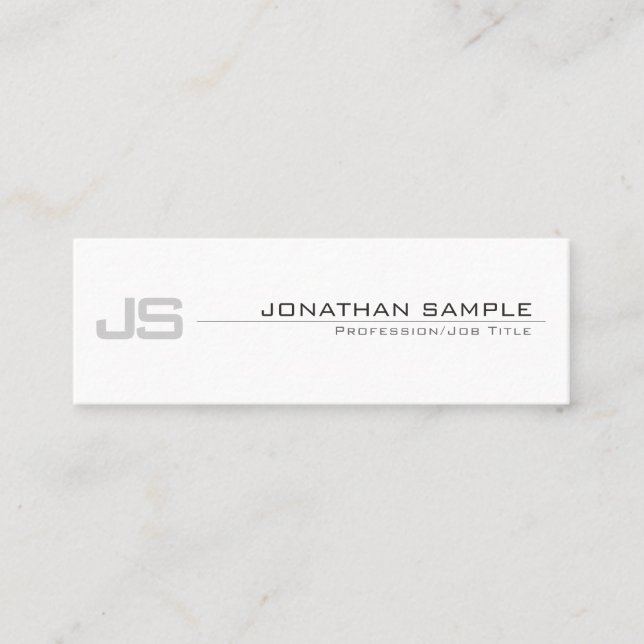 Gray White Elegant Trendy Monogram Simple Design Mini Business Card (Front)