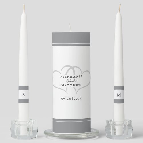 Gray  White Elegant Wedding Ceremony Bride Groom Unity Candle Set