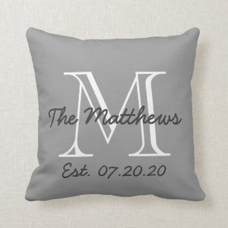 Gray White Family Monogram Throw Pillow