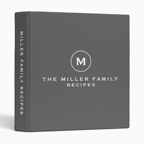 Gray  White Family Recipe Monogram Medallion 3 Ring Binder