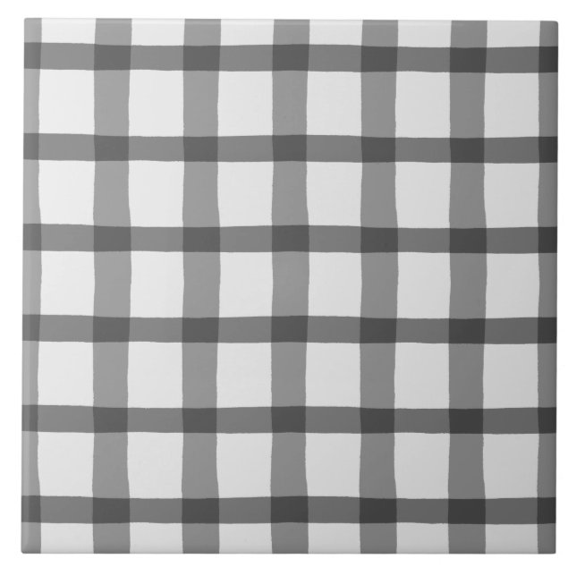 Gray White Farmhouse Plaid Patterned Ceramic Tile (Front)