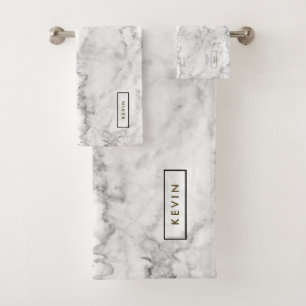 Gray & White Faux Marble Stone Bath Towel Set