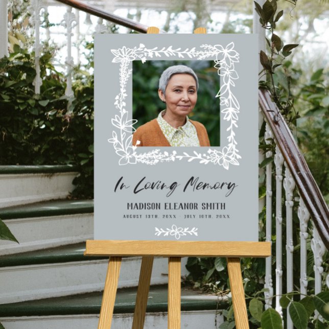 Gray White Floral Frame In Loving Memory Photo Foam Board (Creator Uploaded)