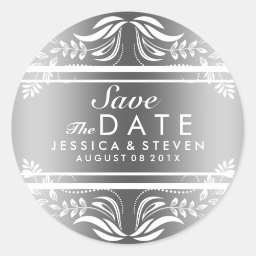 Gray  White Floral Lace Save The Date Sticker
