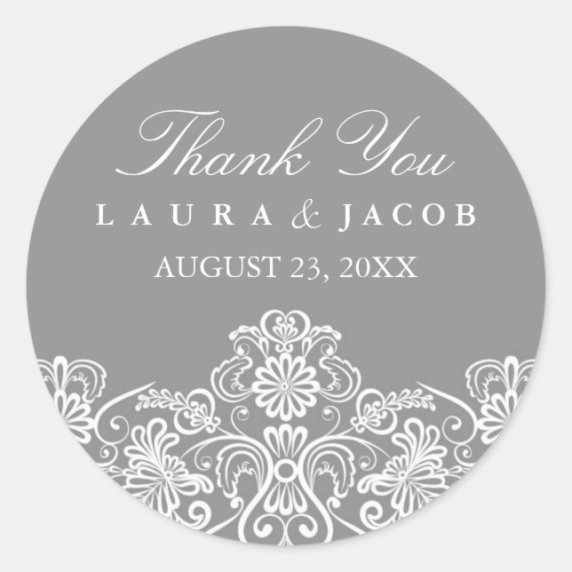 Gray & White Floral Lace Wedding Stickers (Front)