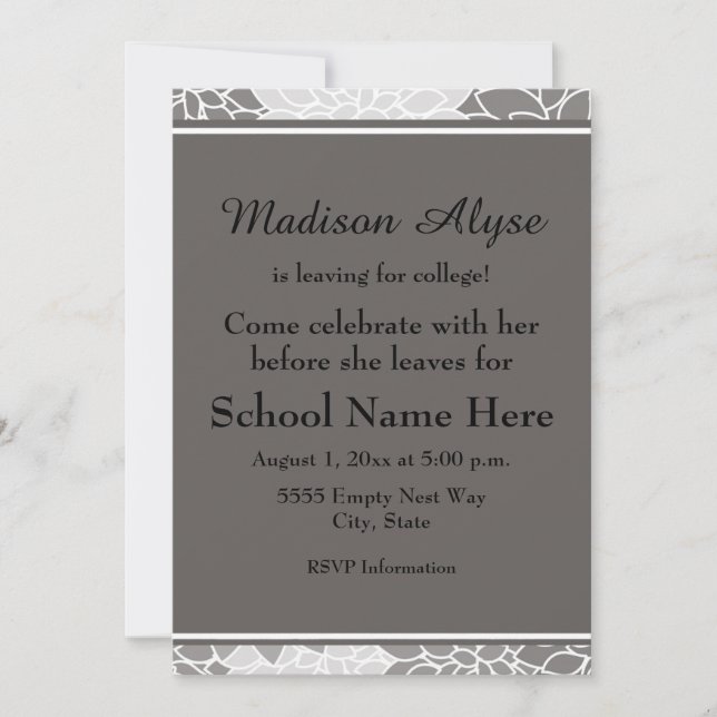 Gray White Floral Leaving for College Party Invite (Front)