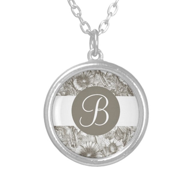 Gray white flowers custom monogram necklace (Front)