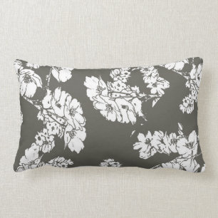 Gray white flowers pillow LUMBAR sofa throw cotton