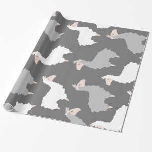 Gray & White Fluffy Llamas Wrapping Paper