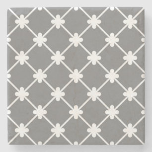 Gray White Geometric Pattern Stone Coaster