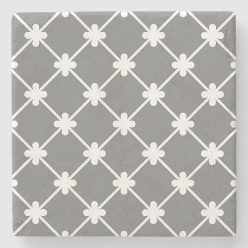 Gray White Geometric Pattern Stone Coaster