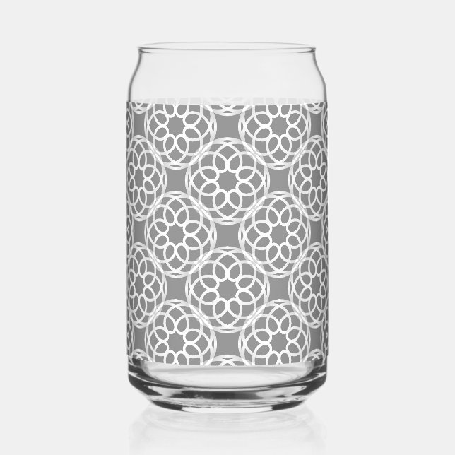 Gray White Geometric Seamless Pattern Can Glass (Front)