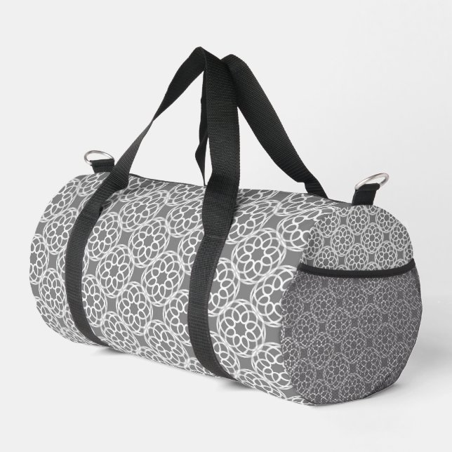 Gray White Geometric Seamless Pattern Duffle Bag (Right Corner)