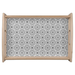 Gray White Geometric Seamless Pattern Serving Tray