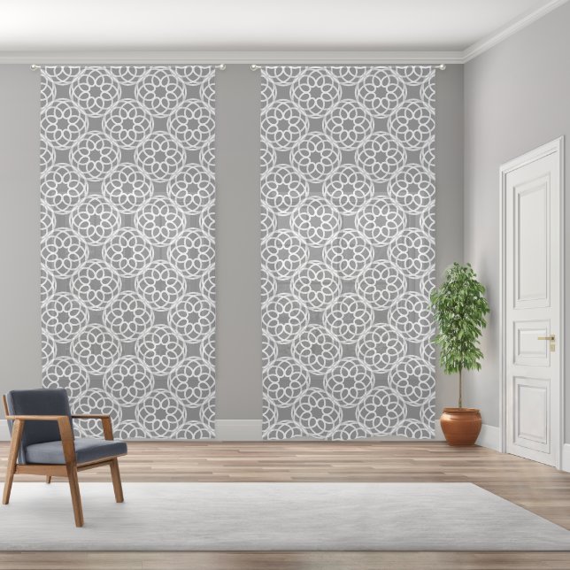 Gray White Geometric Seamless Pattern Sheer Curtains (Wide)