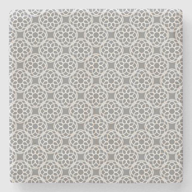 Gray White Geometric Seamless Pattern Stone Coaster (Front)