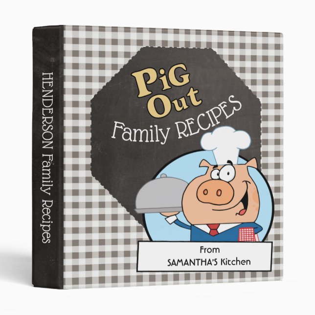Gray & White Gingham Chalkboard  Recipe 3 Ring Binder (Front/Spine)