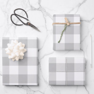 Gray White Gingham Check Plaid Neutral Farmhouse Wrapping Paper Sheets