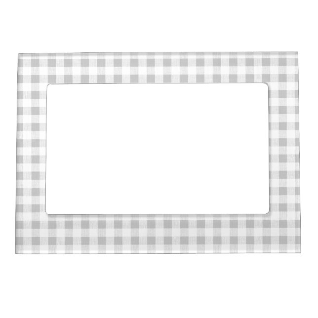 Gray White Gingham Pattern Magnetic Photo Frame (Front)