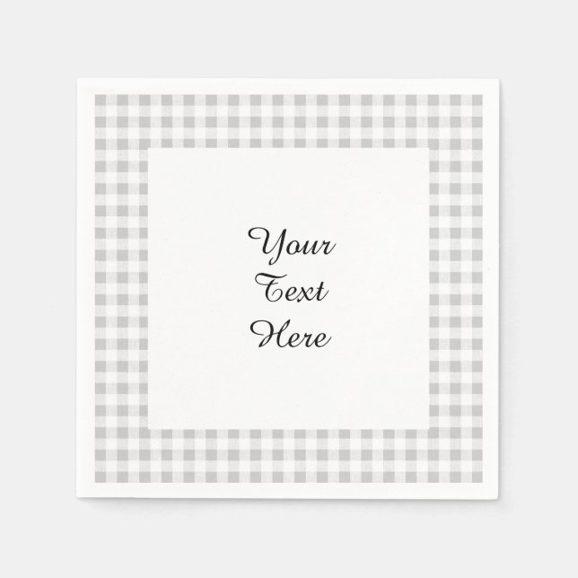 Gray White Gingham Pattern Paper Napkins (Front)