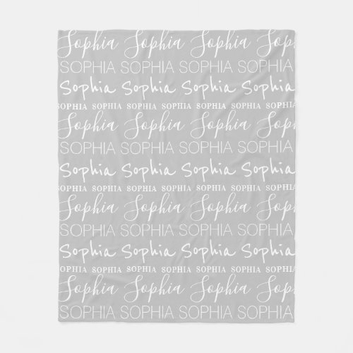 Gray White Girls Name Custom Personalized Fleece Blanket