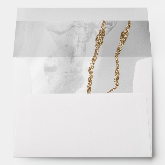 Gray White Gold Agate Wedding Envelope (Back (Bottom))