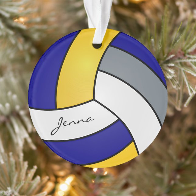 Gray, White, Gold and Blue Volleyball Ornament (Tree)