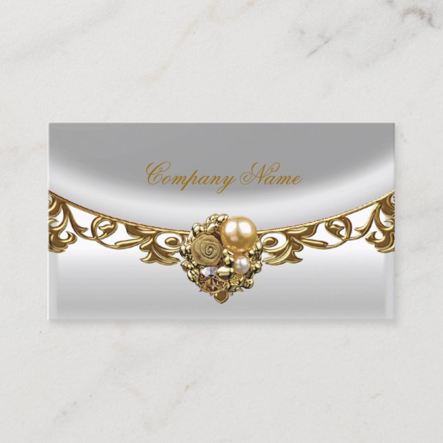 Gray White Gold Elegant Boutique Gold Profile Business Card (Front)