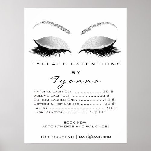 Gray White Gold Makeup Artist Lashes Price List Poster